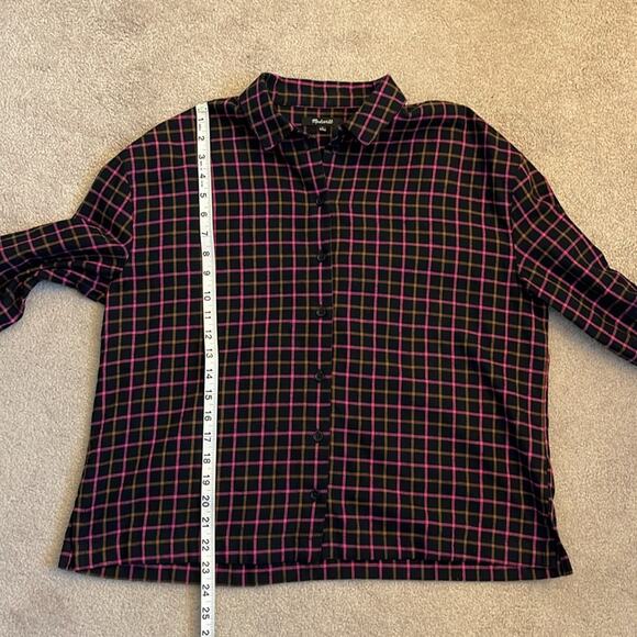 Madewell Flannel Westlake Shirt Size S Stoppard Plaid Pink Black Brown Boxy - Picture 6 of 6